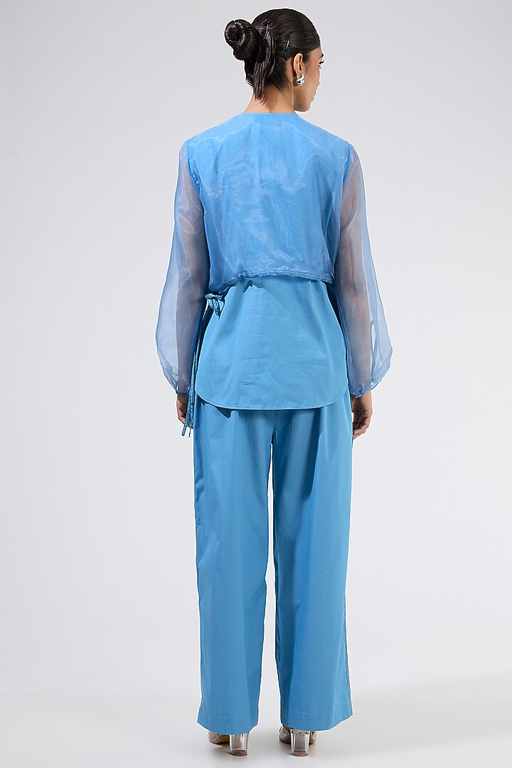 Blue Organza Embellished Co-Ord Set by Kanika Goyal at Pernia's Pop Up Shop