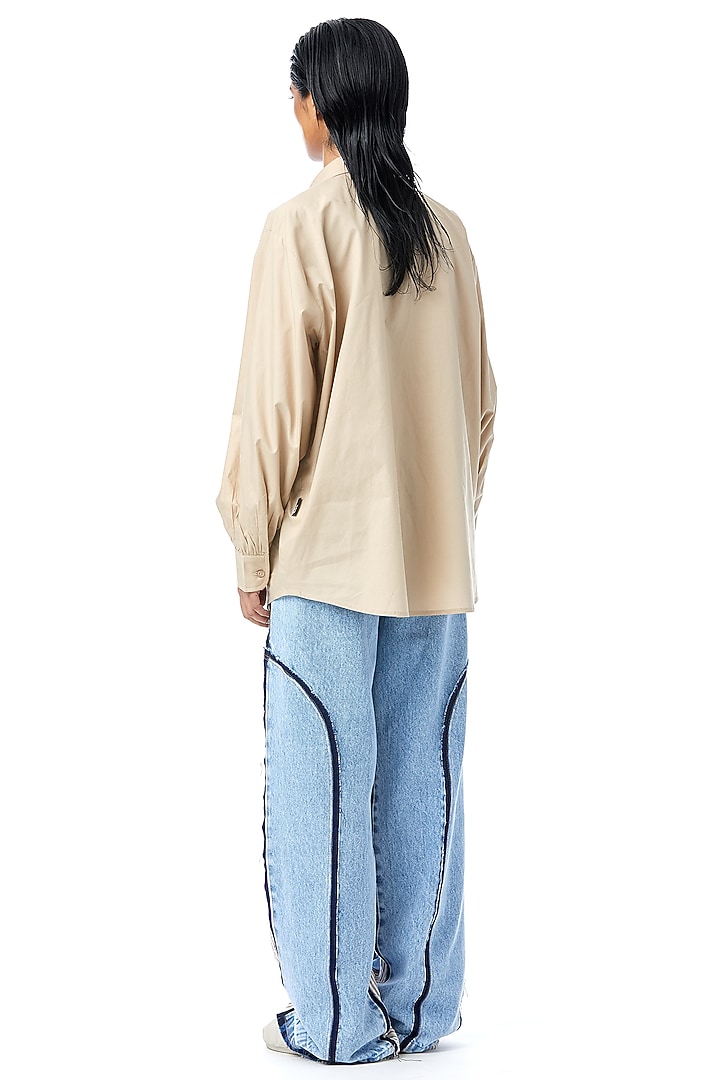Beige Cotton Embellished Shirt by Kanika Goyal at Pernia's Pop Up Shop