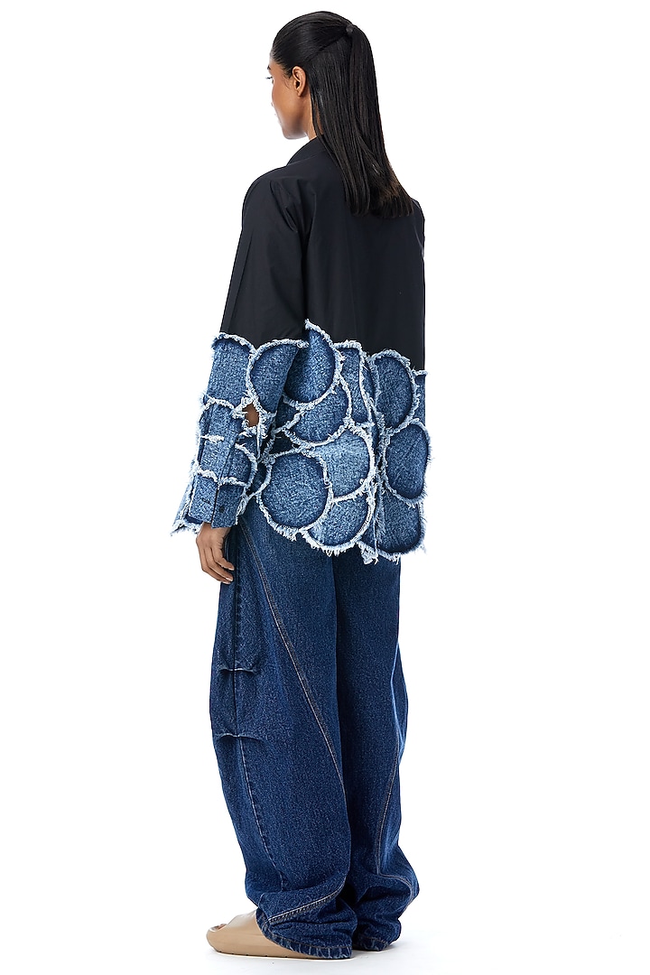Black Cotton & Denim Patchwork Shirt by Kanika Goyal at Pernia's Pop Up Shop