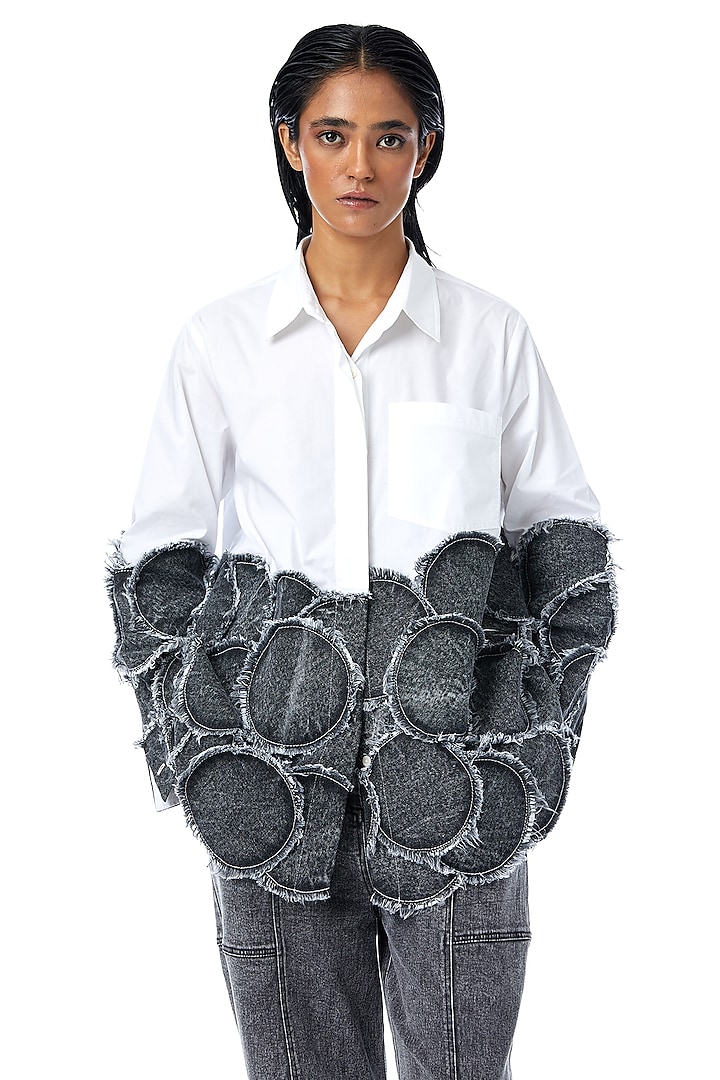 White Cotton & Denim Patchwork Shirt by Kanika Goyal