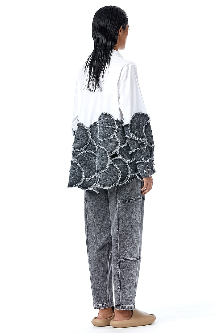 White Cotton & Denim Patchwork Shirt by Kanika Goyal at Pernia's Pop Up Shop