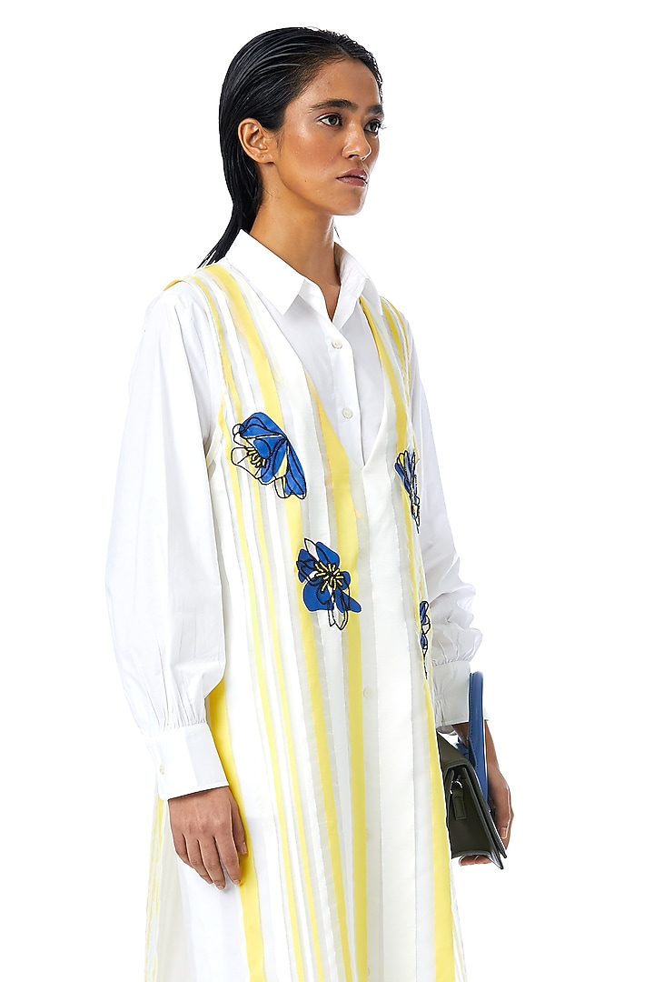 Yellow & White Organza Embellished Overlay by Kanika Goyal at Pernia's Pop Up Shop
