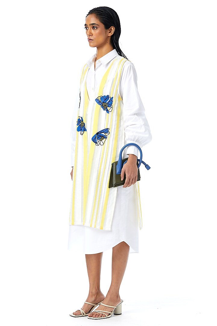 Yellow & White Organza Embellished Overlay by Kanika Goyal at Pernia's Pop Up Shop