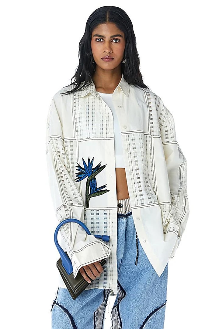 Off-White Cotton Embellished Shirt by Kanika Goyal at Pernia's Pop Up Shop