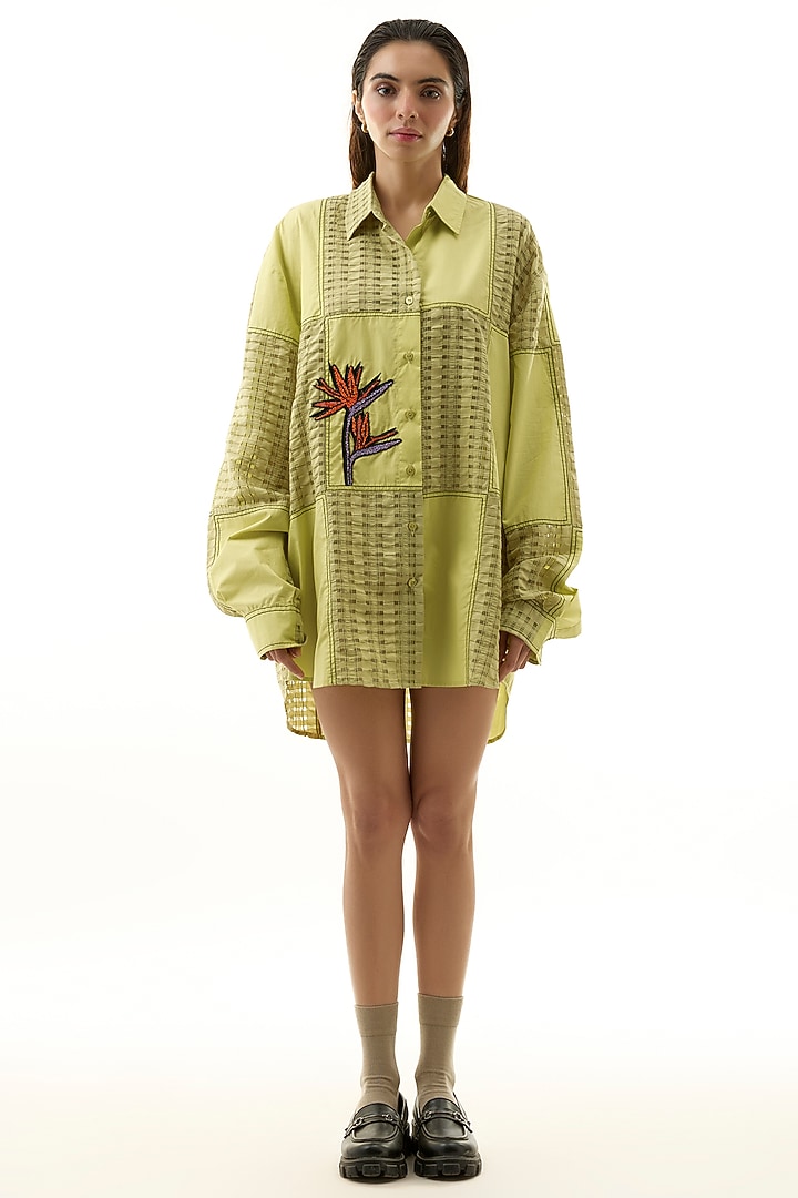 Yellow Cotton Embellished Shirt by Kanika Goyal at Pernia's Pop Up Shop