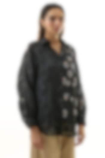 Black Cotton Embellished Shirt by Kanika Goyal at Pernia's Pop Up Shop