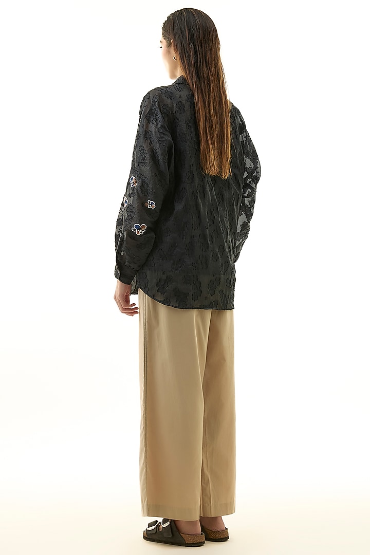 Black Cotton Embellished Shirt by Kanika Goyal at Pernia's Pop Up Shop