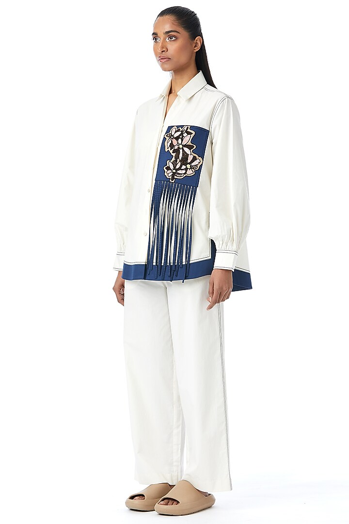 White Cotton Embellished Shirt by Kanika Goyal at Pernia's Pop Up Shop