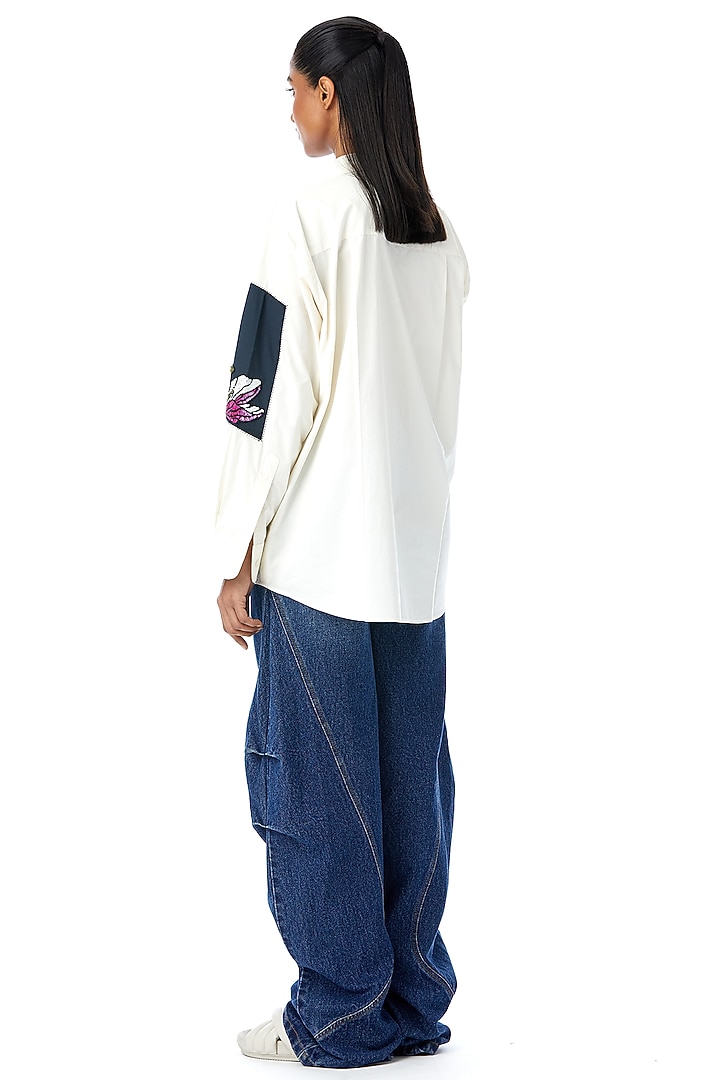 White Cotton Embellished Shirt by Kanika Goyal at Pernia's Pop Up Shop