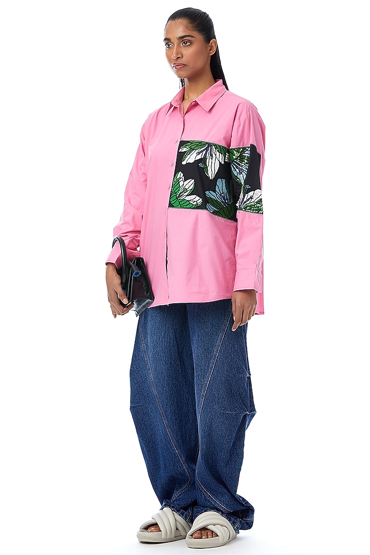 Pink Cotton Embellished Shirt by Kanika Goyal at Pernia's Pop Up Shop