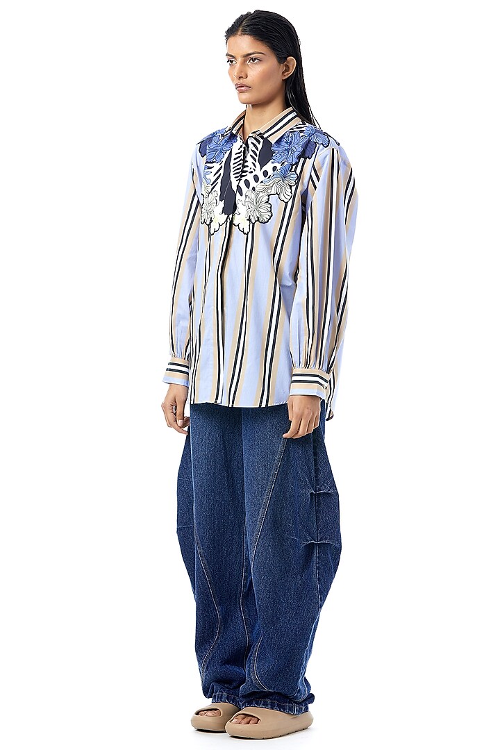 Multi-Colored Cotton Printed & Embellished Shirt by Kanika Goyal at Pernia's Pop Up Shop