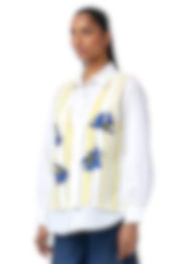 White Cotton Oversized Shirt With Embellished Overlay by Kanika Goyal