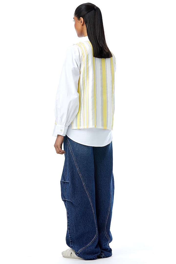 White Cotton Oversized Shirt With Embellished Overlay by Kanika Goyal at Pernia's Pop Up Shop