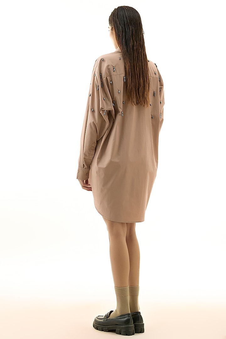 Beige Cotton Embellished Shirt by Kanika Goyal at Pernia's Pop Up Shop