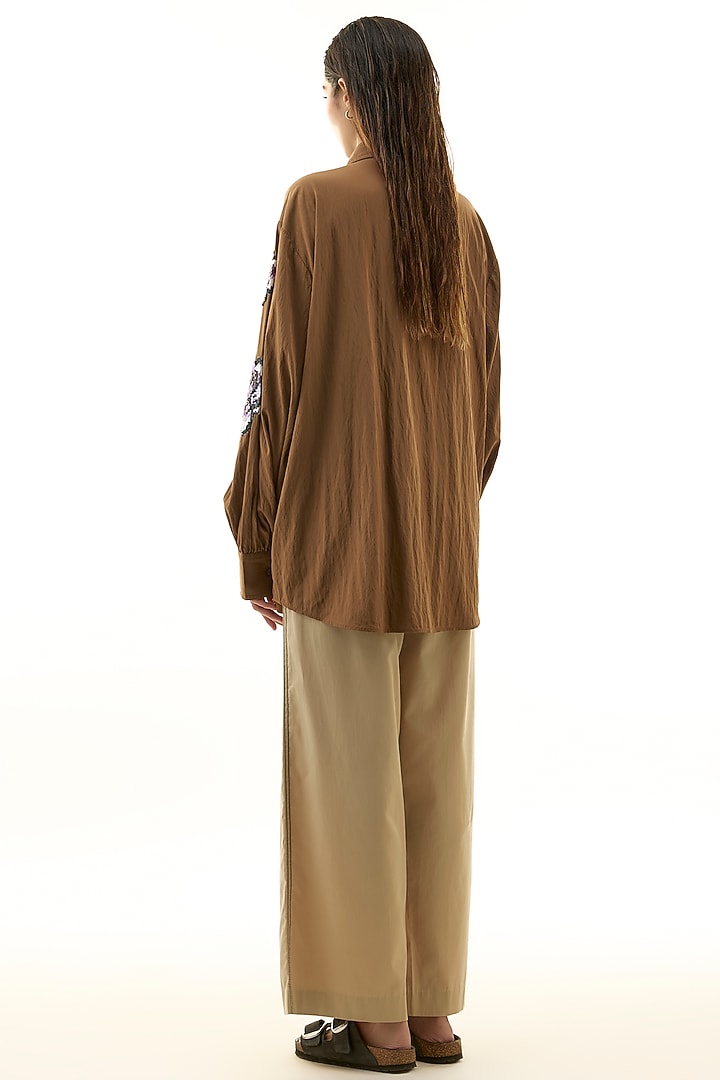 Brown Cotton Embellished Shirt by Kanika Goyal at Pernia's Pop Up Shop