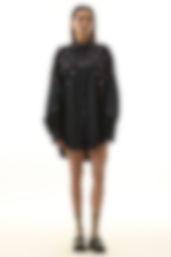 Black Cotton Embellished Shirt by Kanika Goyal at Pernia's Pop Up Shop