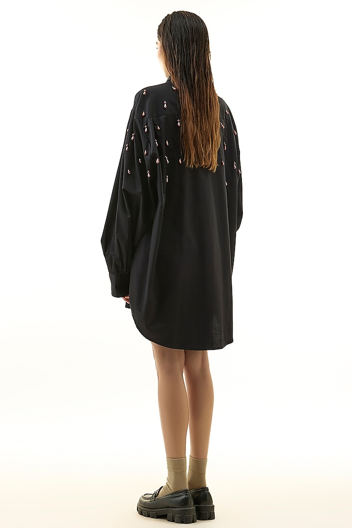 Black Cotton Embellished Shirt by Kanika Goyal at Pernia's Pop Up Shop