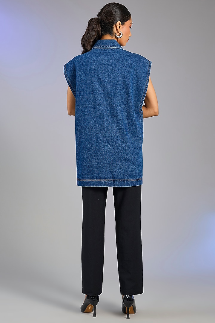 Blue Denim & Cotton Embellished Vest by Kanika Goyal at Pernia's Pop Up Shop