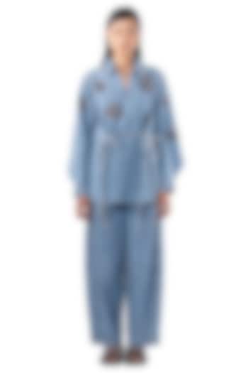 Light Blue Denim Cotton Embellished Co-Ord Set by Kanika Goyal at Pernia's Pop Up Shop