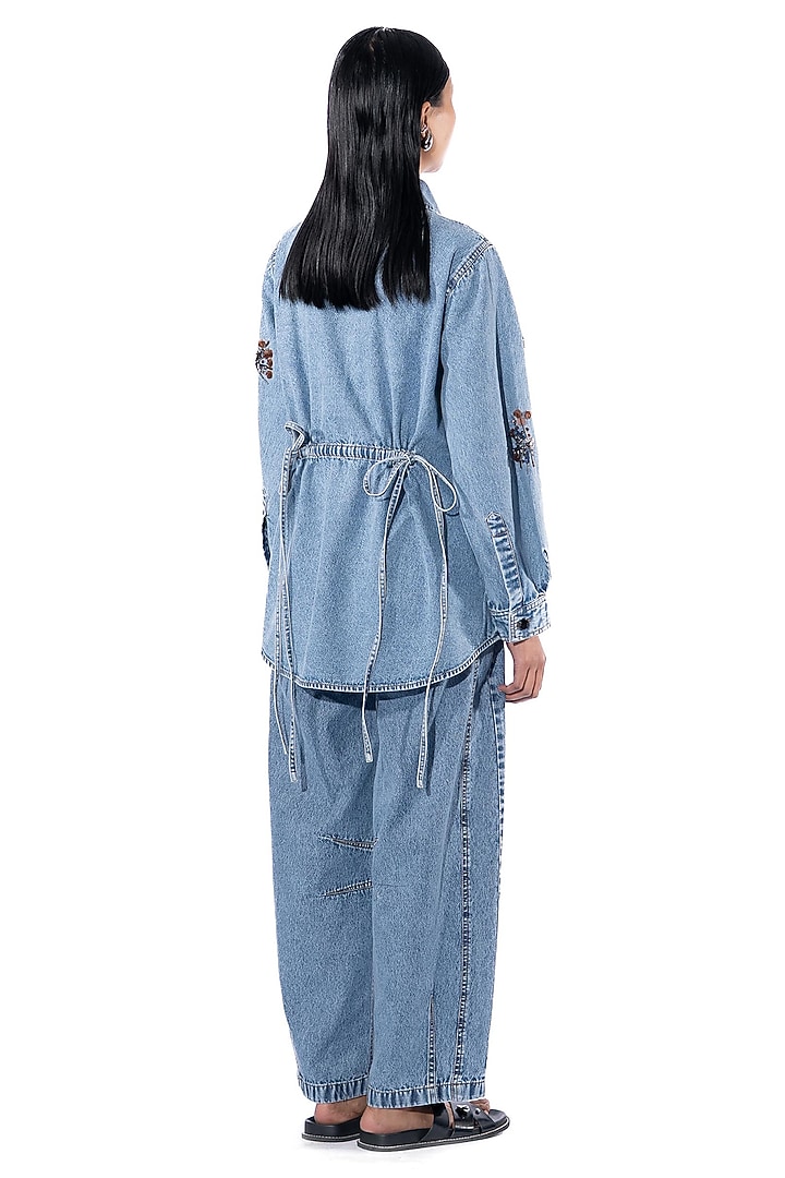 Light Blue Denim Cotton Embellished Co-Ord Set by Kanika Goyal at Pernia's Pop Up Shop
