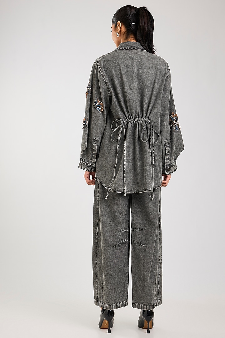 Grey Cotton Embellished Co-Ord Set by Kanika Goyal at Pernia's Pop Up Shop