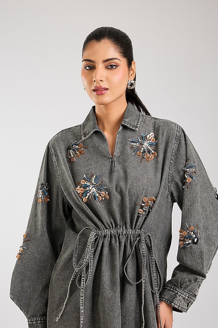 Grey Cotton Embellished Co-Ord Set by Kanika Goyal at Pernia's Pop Up Shop