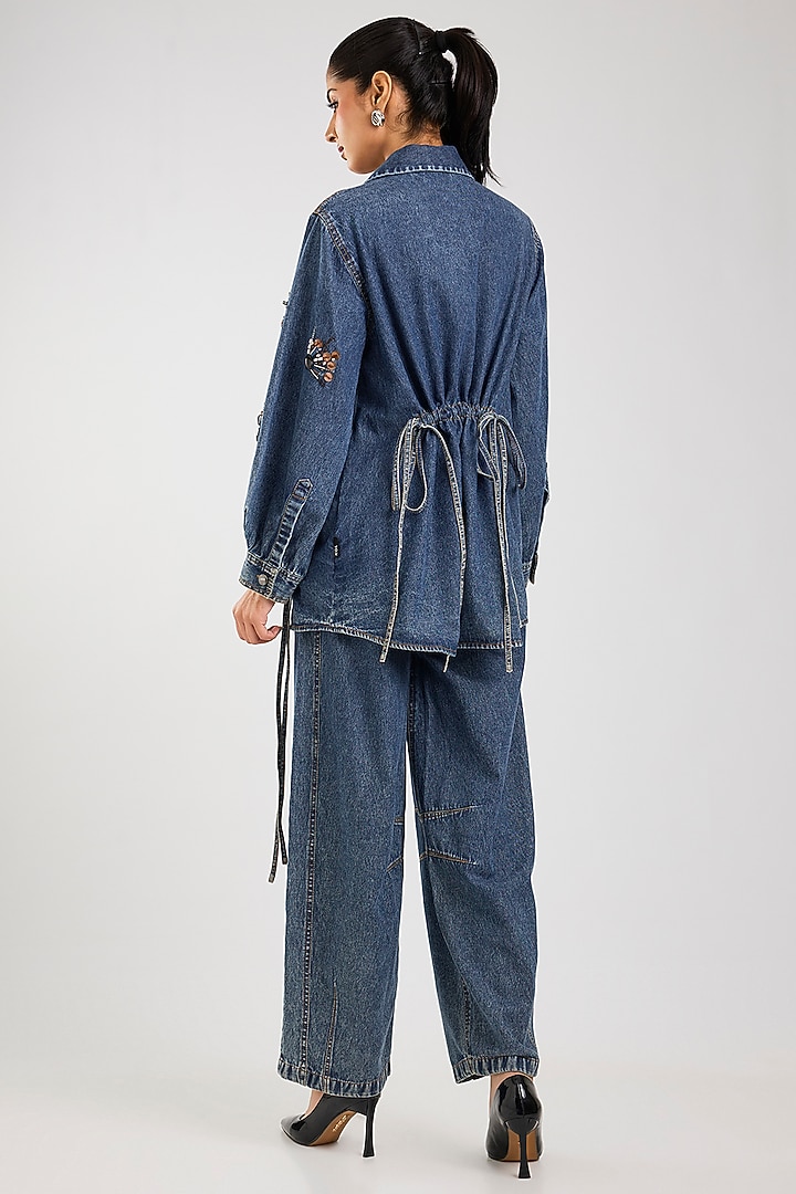Dark Blue Cotton Embellished Co-Ord Set by Kanika Goyal at Pernia's Pop Up Shop