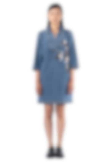 Blue Denim Cotton Embellished Vacation Dress by Kanika Goyal at Pernia's Pop Up Shop