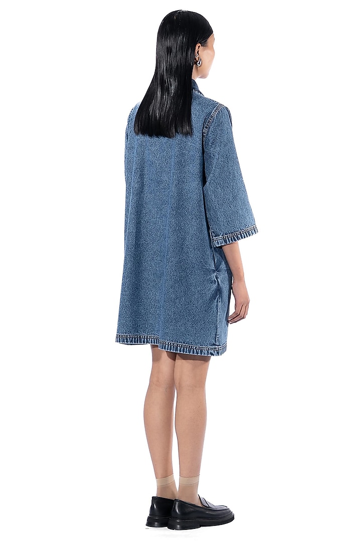 Blue Denim Cotton Embellished Vacation Dress by Kanika Goyal at Pernia's Pop Up Shop