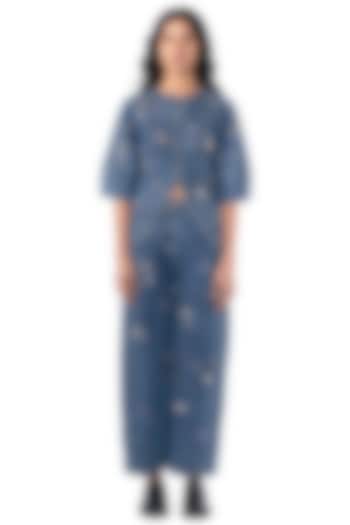 Midnight Blue Cotton Hand Embellished Co-Ord Set by Kanika Goyal at Pernia's Pop Up Shop