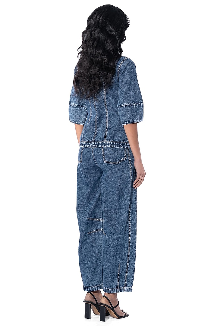 Midnight Blue Cotton Hand Embellished Co-Ord Set by Kanika Goyal at Pernia's Pop Up Shop