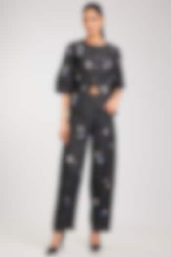 Black Cotton Embellished Co-Ord Set by Kanika Goyal at Pernia's Pop Up Shop