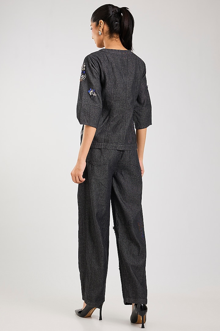 Black Cotton Embellished Co-Ord Set by Kanika Goyal at Pernia's Pop Up Shop