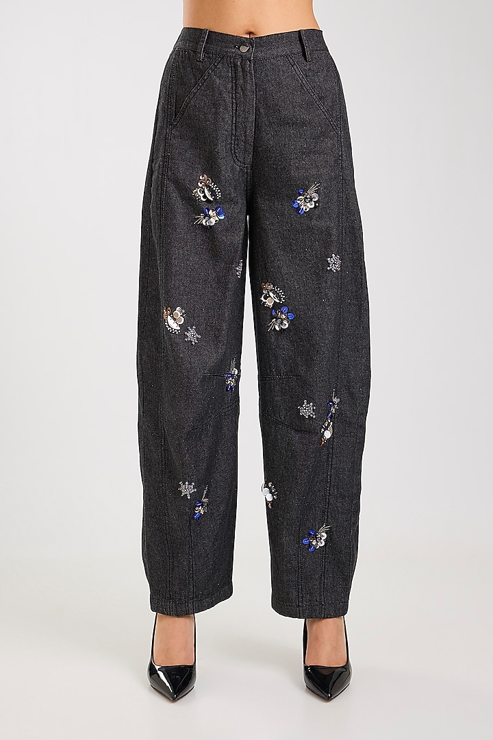 Black Cotton Embellished Co-Ord Set by Kanika Goyal at Pernia's Pop Up Shop