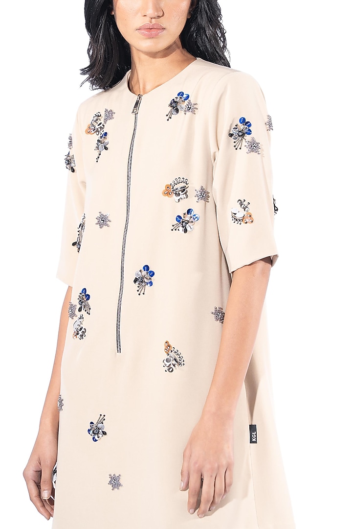 Beige Polyester Embellished Cocktail Dress by Kanika Goyal at Pernia's Pop Up Shop