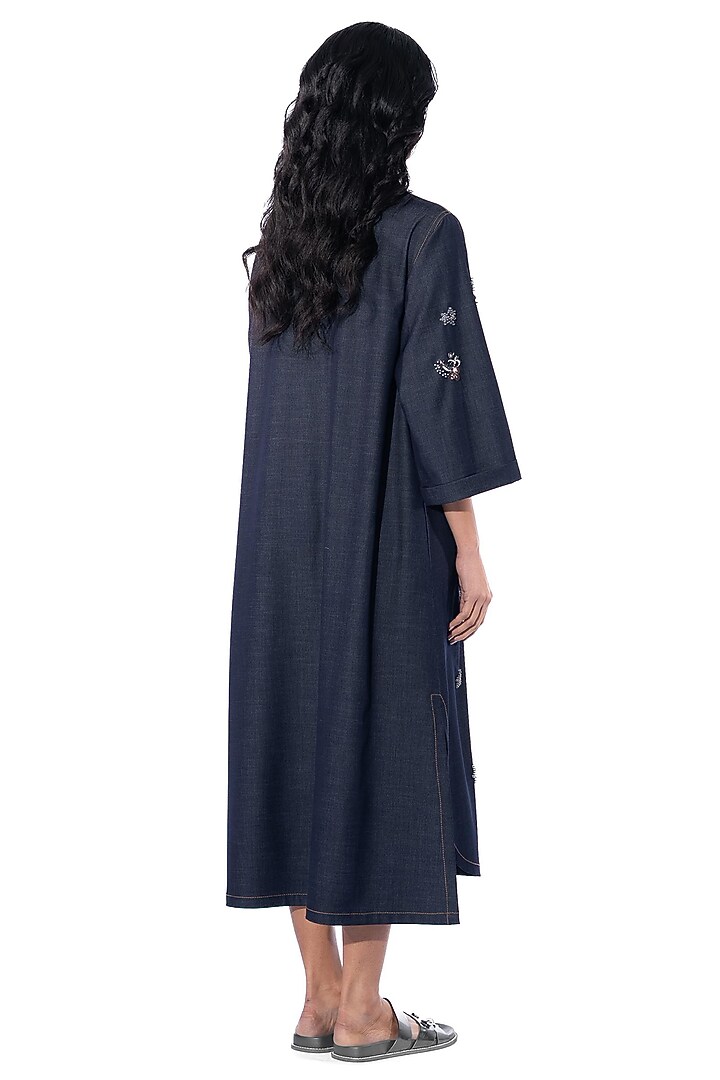 Navy Blue Cotton Embellished Vacation Dress by Kanika Goyal at Pernia's Pop Up Shop