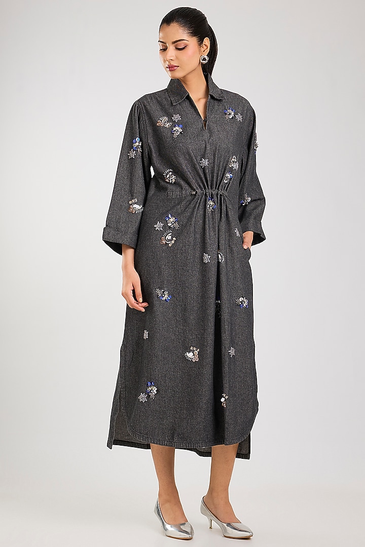 Black Cotton Embellished Co-Ord Set by Kanika Goyal at Pernia's Pop Up Shop