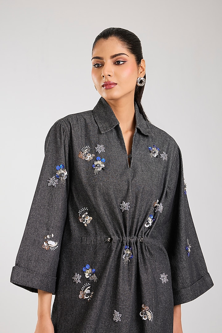 Black Cotton Embellished Co-Ord Set by Kanika Goyal at Pernia's Pop Up Shop