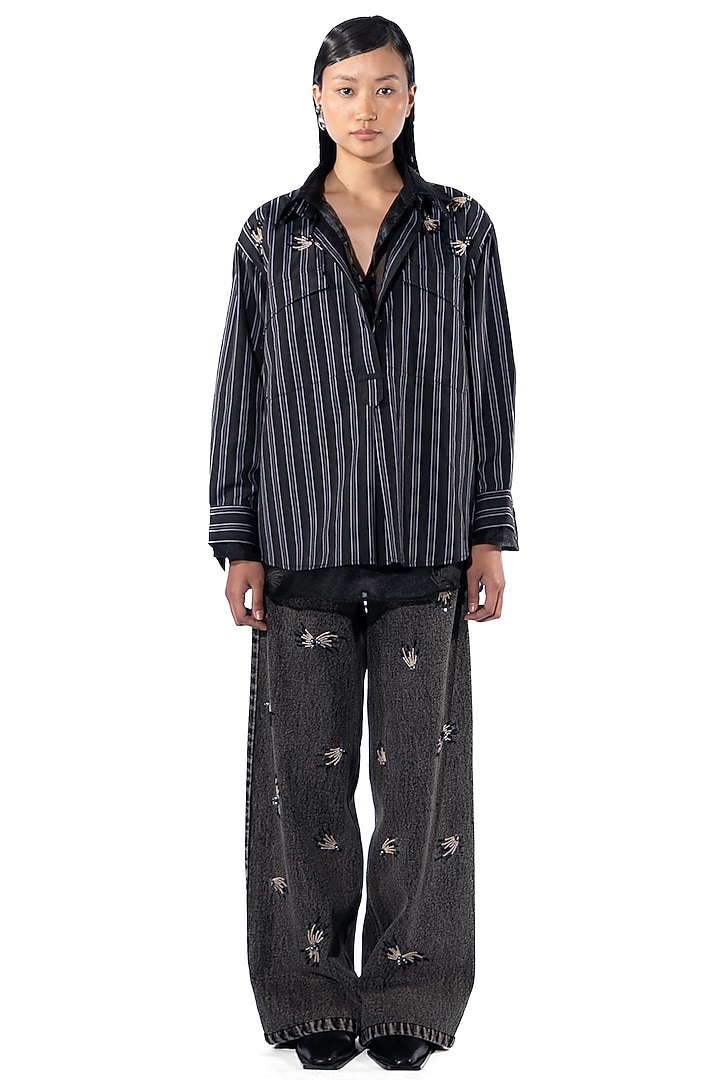 Black Cotton & Polyester Embellished Co-Ord Set by Kanika Goyal at Pernia's Pop Up Shop