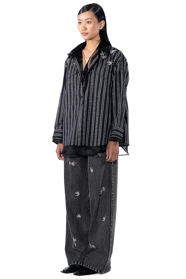 Black Cotton & Polyester Embellished Co-Ord Set by Kanika Goyal at Pernia's Pop Up Shop
