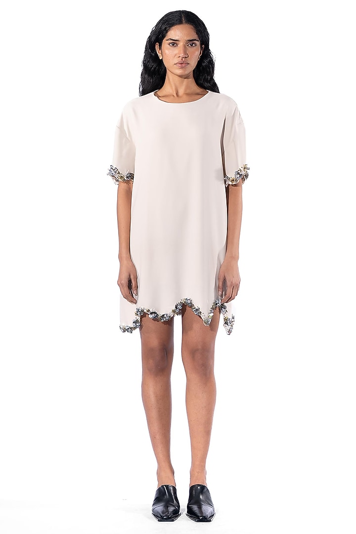 Ivory Polyester Shift Cocktail Dress by Kanika Goyal at Pernia's Pop Up Shop