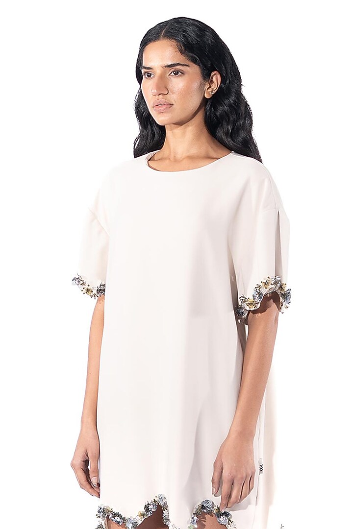 Ivory Polyester Shift Cocktail Dress by Kanika Goyal at Pernia's Pop Up Shop