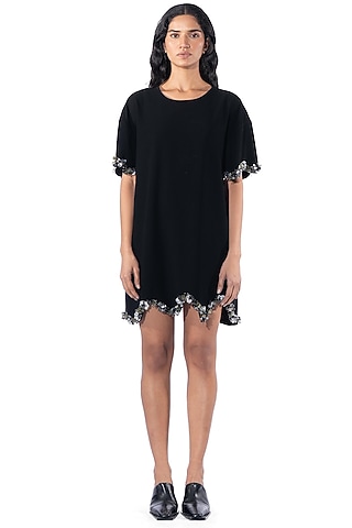 Black Polyester Shift Dress by Kanika Goyal
