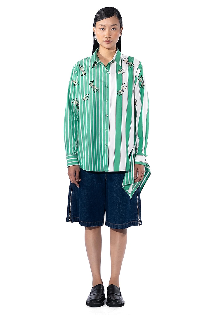 Green & Blue Cotton Embellished Co-Ord Set by Kanika Goyal at Pernia's Pop Up Shop