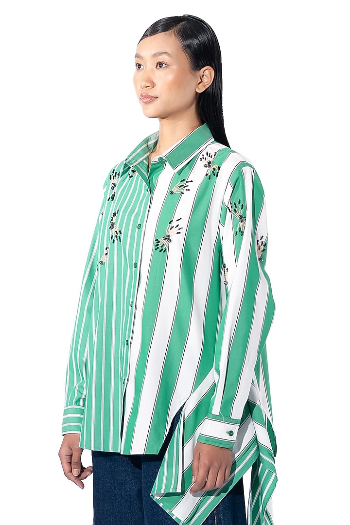 Green & Blue Cotton Embellished Co-Ord Set by Kanika Goyal at Pernia's Pop Up Shop