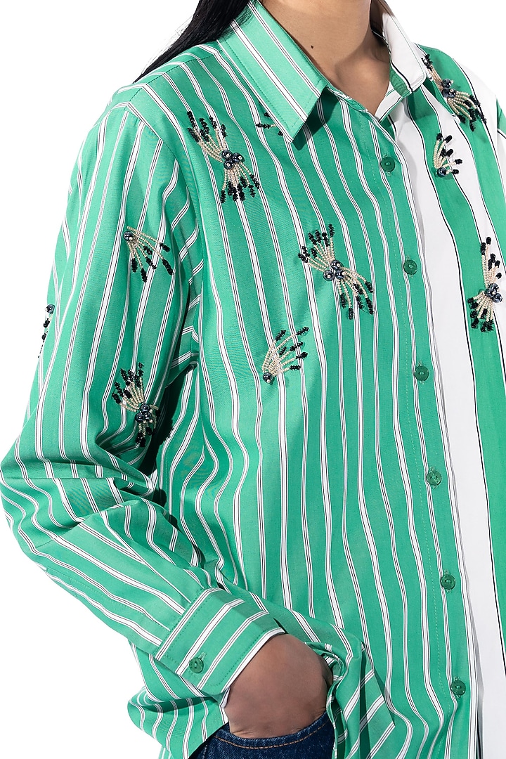 Green & Blue Cotton Embellished Co-Ord Set by Kanika Goyal at Pernia's Pop Up Shop