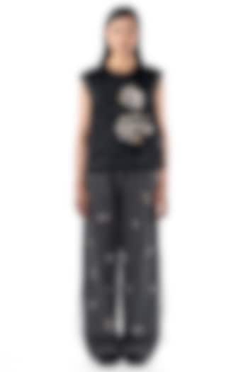 Black Polyester Hand Embellished Top by Kanika Goyal at Pernia's Pop Up Shop