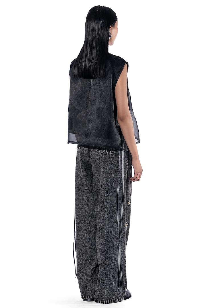 Black Polyester Hand Embellished Top by Kanika Goyal at Pernia's Pop Up Shop