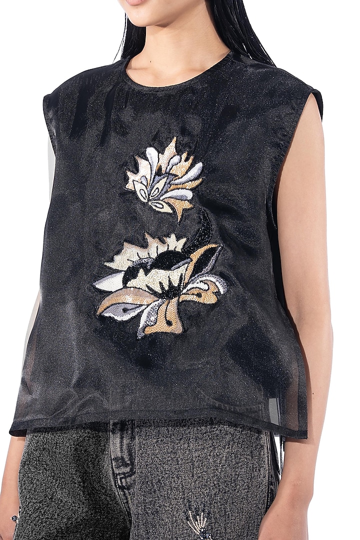 Black Polyester Hand Embellished Top by Kanika Goyal at Pernia's Pop Up Shop