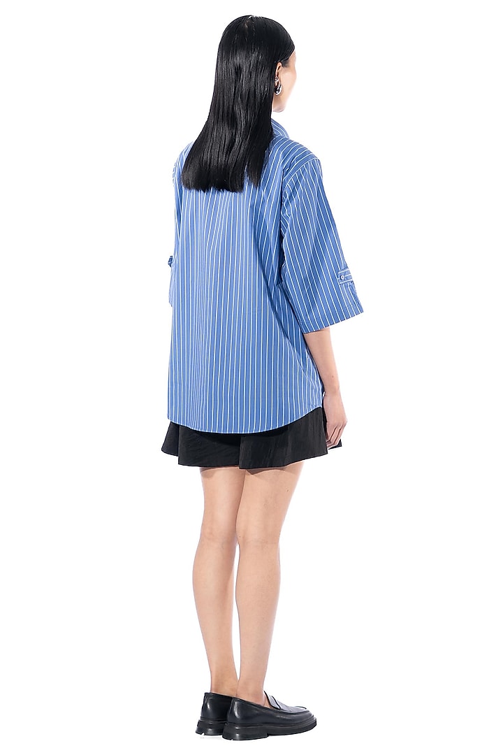 Blue Cotton Embellished Shirt by Kanika Goyal at Pernia's Pop Up Shop